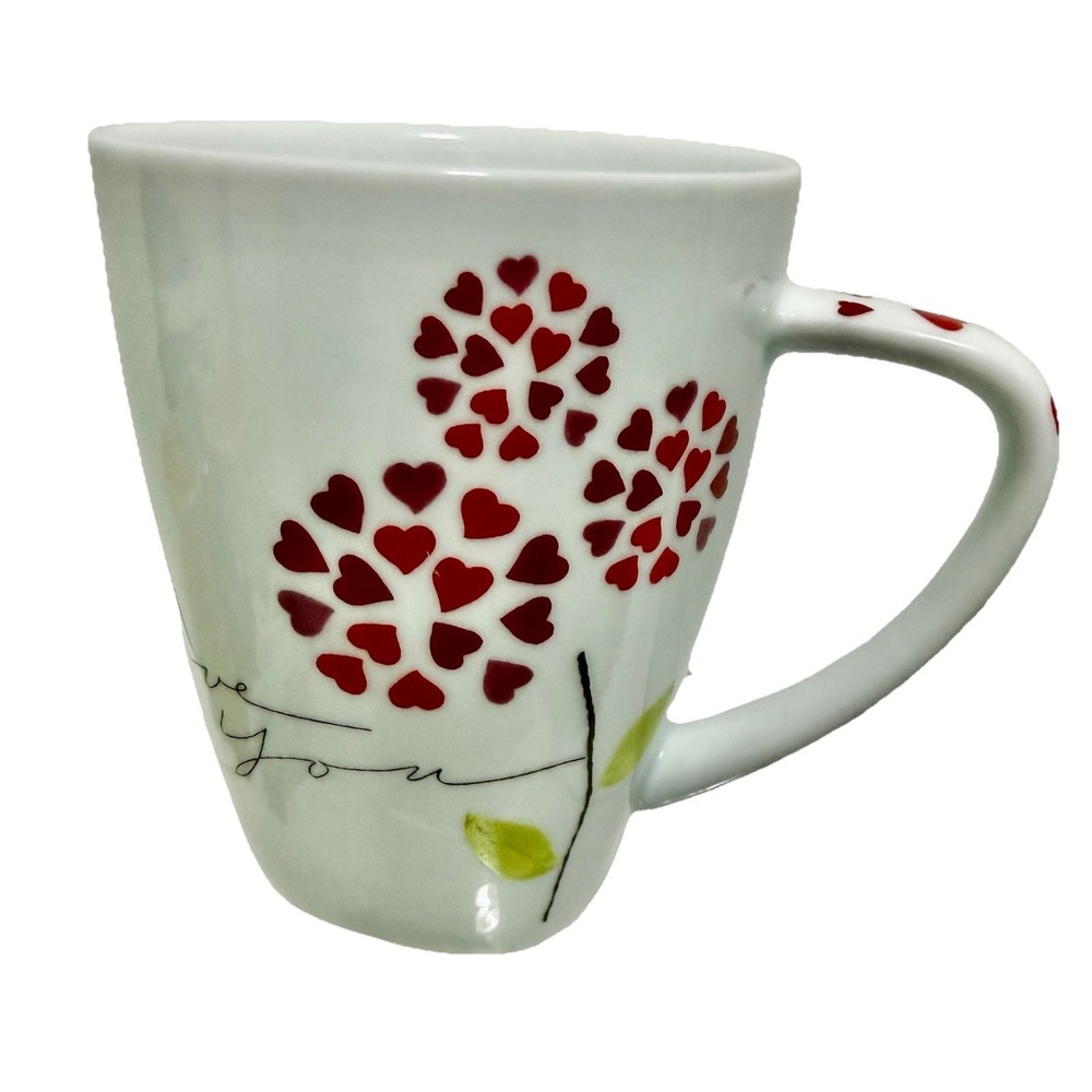 STARBUCKS  'I Love You' Floral Pink Red Hearts‎ 12oz Mug 2007 EUC
